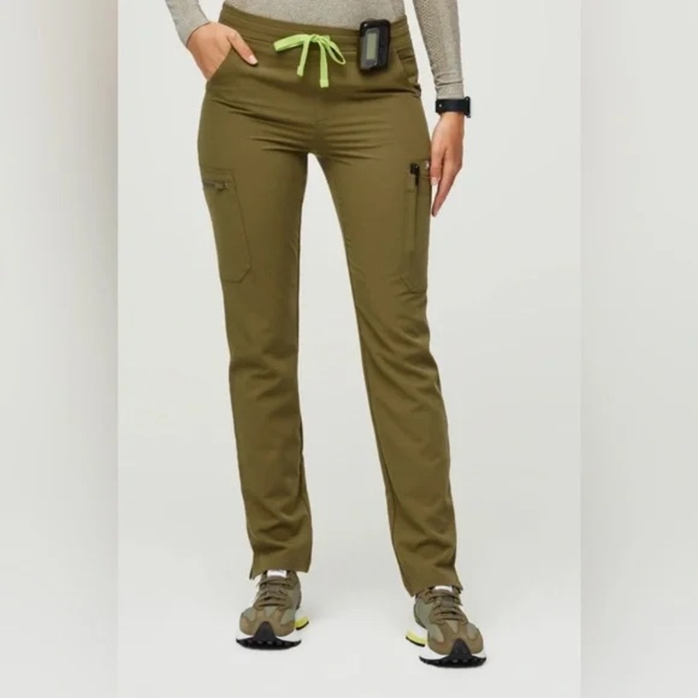Figs martini olive high waisted yola pants - small tall